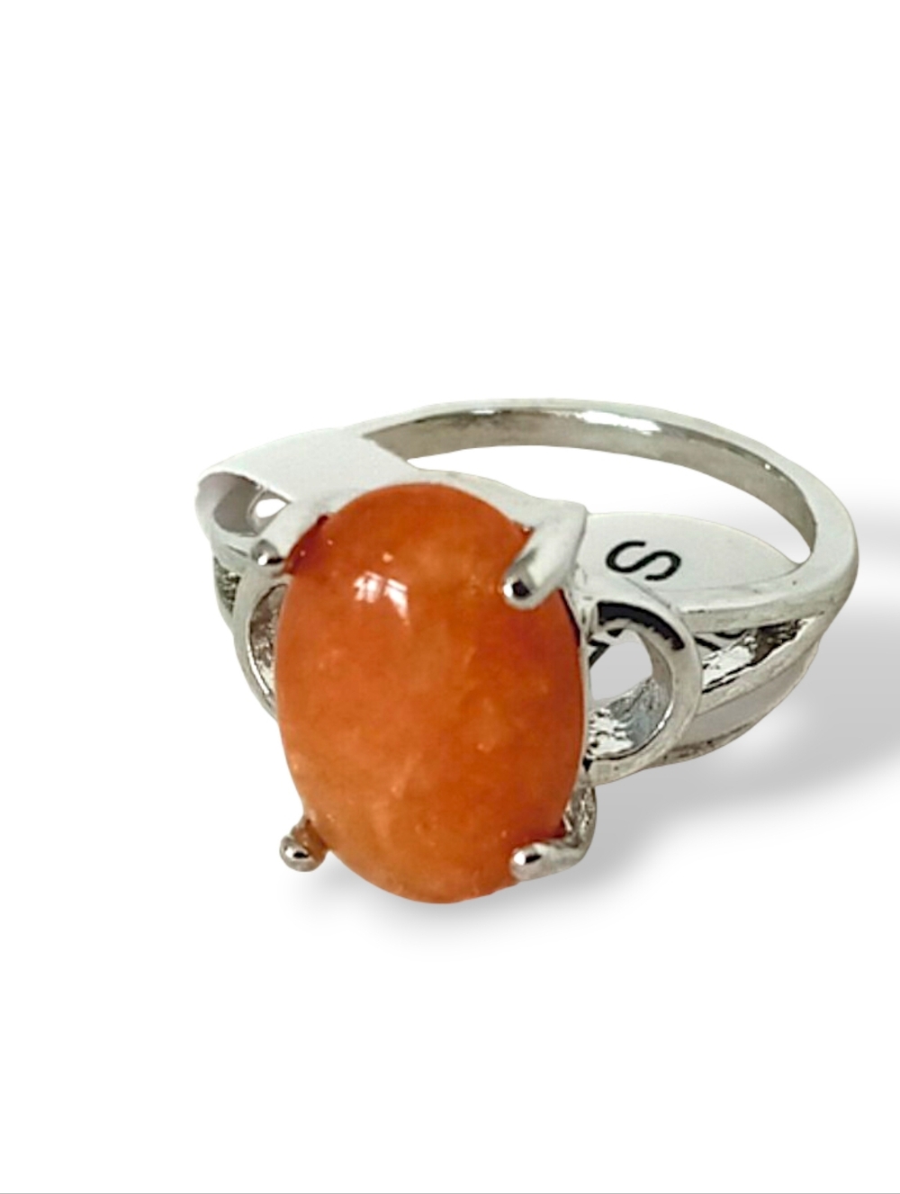 Carnelian Orange Oval Gemstone Ring Silver Plated Southwest Western Colorful